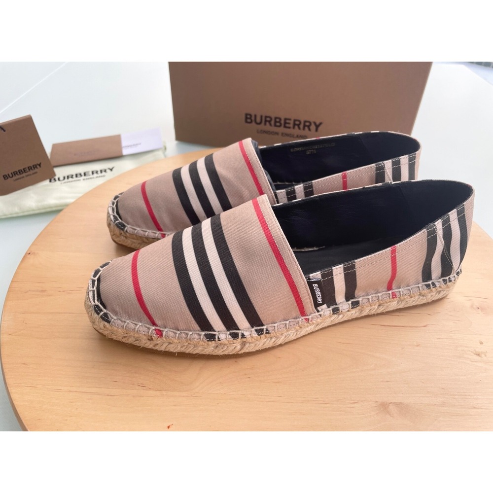 Burberry Beige Black and Red Striped Espadrilles